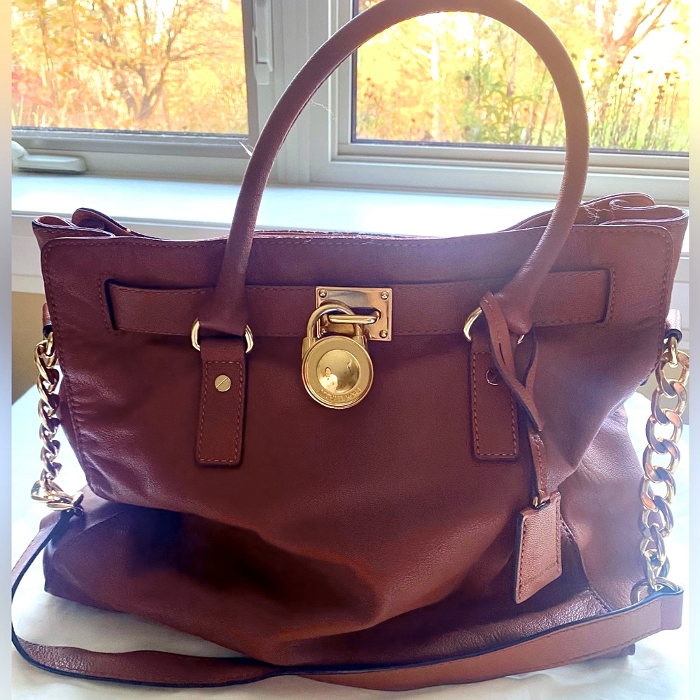 Michael Kors Leather Satchel with Gold Accents